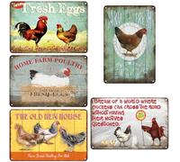 Lot de 5 plaques rétro 20 x 30 cm Pour poulailler Décoration ferme Style maison campagne Poulet vintage Accessoires inclus