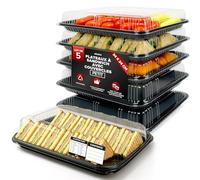 Lot de 5 Plateaux à Sandwich avec couvercles - Plateaux Buffet en Plastique réutilisables pour Traiteur, Plateaux à sandwichs et préparation des Repas - 34 x 24 x 7,5 cm