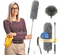 Lot de 5 plumeaux télescopiques lavables, extensibles jusqu'à 2,45 m, plumeau avec tige télescopique et flexible, gris