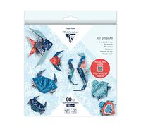 Clairefontaine 95367C - Un kit origami de 60 feuilles 70g/m² (10x10cm - 15x15cm - 20x20cm), Décor Faune marine avec motifs déjà placés pour faciliter le pliage