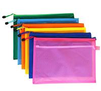 Lot de 5 pochettes en maille pour documents A4 - En plastique - Pour bureau, école, papeterie, produits cosmétiques - Bleu foncé