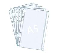 Lot de 5 pochettes en plastique A5 à fermeture éclair - Format A5 - 6 trous - En plastique - Étanche - Pour feuilles volantes - Pour cahiers, photos, billets, espèces, enveloppes