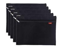 Lot de 5 pochettes zippées A4 en tissu Oxford double couche avec fermeture éclair pour fournitures de bureau, cosmétiques, accessoires de voyage Noir