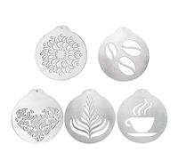 Lot de 5 pochoirs à café en acier inoxydable pour décoration de café, latte, baristas, cappuccinos, modèles d'art, pochoirs à café, guirlandes, moules