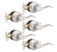 Lot de 5 poign es de porte Probrico, sans cl , en nickel bross , pour couloir ou placard. Poign es de porte non verrouillables.