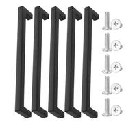 Lot de 5 poignées de porte noires, 10 vis à tête plate, poignées de tiroir, poignées d'armoire, poignées de tiroir en métal, poignées Art Déco, poignées de porte de cuisine (160 mm)