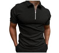 Lot de 5 polos à manches courtes en jacquard pour homme Printemps et été 2025 Couleur unie Imprimé géométrique Revers Fermeture éclair, Noir , XL