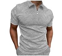 Lot de 5 polos à manches courtes en jacquard pour homme Printemps et été 2025 Couleur unie Imprimé géométrique Revers Fermeture éclair, gris, XL