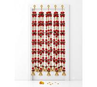 Lot de 5 pompons avec fleurs, perles et clochettes dorées pour Diwali, Aïd, mariage, Mehendi, 1,2 m chacun (rouge)