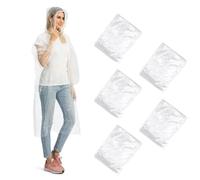 Lot de 5 Poncho Pluie Imperméable Adulte avec Capuche et Cordon, Cape de Pluie Transparente Épaisse pour Camping, Festival, Pêche et Activités de Plein Air - Taille Unique Homme Femme