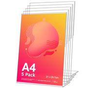 Lot de 5 Porte Affiche Document A4, Forme en L Incliné en Acrylique Transparent, Présentoir de Comptoir, Publicité, Cadre Photo, Pancartes, Brochures, Dépliants, Menus, Affichage, Bureau, Magasin