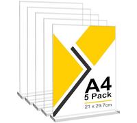 Lot de 5 Porte affiche en Acrylique A4, Forme en T Support Double Face Vertical Transparent, Cadre Photo en Plastique, Affichage de Menu Presentoir pour Réception, Bureau, Magasin, Restaurant, Hôtel