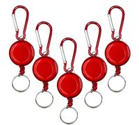 Lot de 5 porte-badges avec enrouleur rétractable, clip de ceinture, porte-clés extensible pour carte d'identité, équipement de pêche, bureau, école, extérieur (rouge)