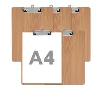 Lot de 5 Porte Bloc A4, Clipboard, Planchettes à Pince en Bois, Planchettes à Pince avec Clip Métallique et Crochet de Suspension, pour Bureau, Salle de ffaires, Restaurant
