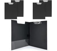 Lot de 5 Porte-blocs A4 à rabat avec pince - support rigide PVC noir pour document - avec pochette intérieure de rangement