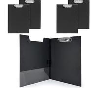 Lot de 5 Porte-blocs A4 avec Rabat et Pince - Support rigide revêtement PVC noir - Porte-documents professionnel avec Pochette intérieure et Crochet de suspension - Idéal Réunions, Chantiers, Bureaux