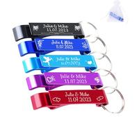 Lot de 5 porte-clés décapsuleurs personnalisables en aluminium coloré, format poche, pour fête de mariage, cadeaux de mariage pour invités