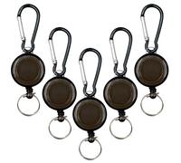 Lot de 5 porte-clés rétractables avec bobine rétractable et boucle de ceinture pour bureau, école, carte d'identité, matériel de pêche Noir