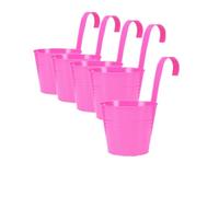 Lot de 5 porte-gobelets vintage à suspendre avec crochets amovibles - Pots de fleurs en métal à suspendre au mur, clôture, boîte de rangement, trous de drainage - 12,7 cm de diamètre (rose rose)