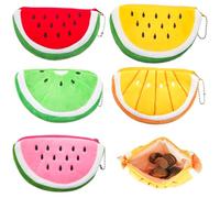 Lot de 5 porte-monnaie amusants à fermeture éclair - En forme de pastèque - En peluche - Avec porte-clés, multicolore