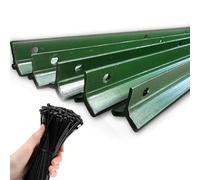 Lot de 5 poteaux de clôture en acier vert de qualité supérieure avec attaches éclair - Clôture en métal durable pour jardins, fermes, arbustes et ceintures vertes - 1,7 m de haut