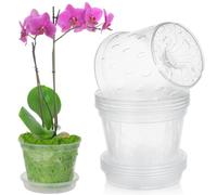 Lot de 5 pots à orchidée transparents avec soucoupe, orchidée en plastique de 5,5 mm pour une utilisation en intérieur et en extérieur, pots fendus pour des racines et un drainage sains