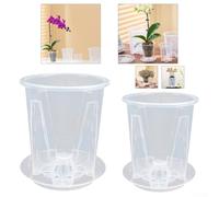 Lot de 5 pots à orchidée transparents avec trous de drainage et design en maille de contrôle des racines, comprend des soucoupes pour un bon drainage et une bonne santé des racines (14 cm)