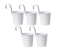 Lot de 5 pots de fleurs à suspendre en métal avec crochet - Décoration intérieure ou extérieure pour balustrade - Balcon de jardin - Blanc