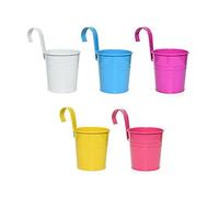 Lot de 5 pots de fleurs à suspendre en métal avec crochet pour décoration intérieure ou extérieure pour balustrade, clôture, balcon, jardin (multicolore A)