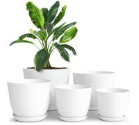 Lot de 5 pots de fleurs AIMOONSA - plastique PP percés avec soucoupes, tailles variées (18/17/15/13/12 cm)