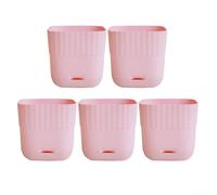 Lot de 5 pots de fleurs carrés en résine avec trous de drainage et soucoupes pour plantes d'intérieur pour soutenir le développement des racines et un drainage efficace de l'eau (rose)