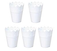 Lot de 5 pots de fleurs creux en plastique avec couronne en dentelle - Blanc
