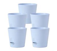 Lot de 5 pots de fleurs en plastique auto-arrosage avec réservoir intégré et fonction drainage pour un entretien quotidien (bleu)