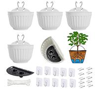 Lot de 5 pots de fleurs en résine à suspendre verticaux pour jardin, salon, fenêtre, intérieur ou extérieur, pour cuisine, herbes, balcon, balustrade, clôture, chambre à coucher, décoration blanche