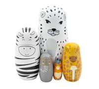 Lot de 5 poupées gigognes en Forme d'animaux, Mignon léopard Vache Girafe éléphant Tigre en Bois Fait à la Main poupée Russe Traditionnelle Matryoshka, Cadeau pour Anniversaire d'enfant, fête de Noël