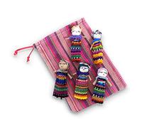 Lot de 5 poupées Guatémaltèques faites à la main avec un sac de rangement coloré | Poupées de soucis pour filles