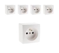Lot de 5 prises 16A 2P+T simple en saillie - Blanc - Presto - Zenitech