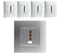 Lot de 5 prises TEL. 8 plots montés module large Silver - Simplea G