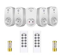 Lot de 5 Prises Télécommandées Intelligentes avec 2 Télécommandes Plug and Play Prise Européenne sans Fil Pile non Incluse Contrôler à Distance par Télécommande Blanc