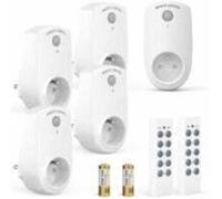 Lot de 5 prises télécommandées sans fil - 30m de portée - 2 télécommandes incluses - Interrupteur on/off - Boîtier ABS