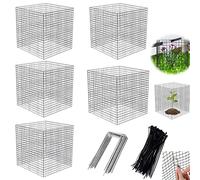 Lot de 5 protections pour plantes - Cages métalliques avec 20 piquets et 100 attaches en nylon - Cloche en maille de nylon pour protéger les légumes et les plantes du jardin contre les animaux
