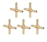 Lot de 5 raccords cannelés en laiton de 6 mm ou 1/4 ID - 4 voies - Raccord cannelé en laiton - Pour air, gaz, eau, carburant