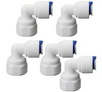 Lot de 5 raccords coudés filetés femelles de 6,35 mm x tuyau PE 0,6 cm OD à raccord rapide pour filtre à eau osmose inverse RO Joint en plastique, distributeur de boissons et systèmes de filtration