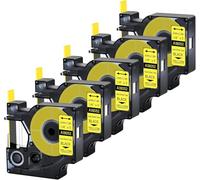 Lot de 5 rechange pour 18052 Noir sur Jaune 6 mm compatible avec Dymo | 1,5 m Gaine thermorétractable avec rapport de rétraction 3:1 compatible avec imprimantes Dymo Rhino 1000 3000 4200 5000 5200