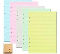 Lot De 5 Recharges De Papier A5, 100 Feuilles De Papier Ligné Avec 120 Notes Adhésives, 6 Trous Perforés Pour Carnet A5, Classeur, Planificateur, École, Bureau, 5 Couleurs[Z968]