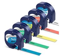 Lot de 5 recharges d'étiquettes en plastique coloré de rechange pour Dymo Letratag 12 mm pour étiqueteuse Letra Tag LT100H LT100T QX50 compatible avec étiqueteuse Dymo Reills Plasitc Blanc