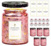 Lot de 5 récipients à bougies en verre clignotant en relief de 250 ml avec couvercle en relief pour la fabrication de bougies et les loisirs créatifs (rose)