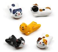 Lot de 5 repose-baguettes en forme de chat - Repose-pinceaux de peinture chinoise - En porcelaine de style japonais - Joli porte-baguettes en céramique - Pour dîner, fourchette, cuillère, couteau