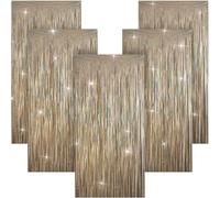 Lot de 5 rideaux à franges en feuille d'aluminium doré champagne laser de 1 x 2 m - Décorations de fête pour anniversaire, mariage, fête prénatale, remise de diplôme, enterrement de vie de jeune fille