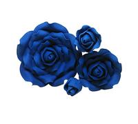 Lot de 5 roses en sucre bleu roi - 4 tailles - Décoration de gâteau en fil métallique (bourgeons bleu roi)